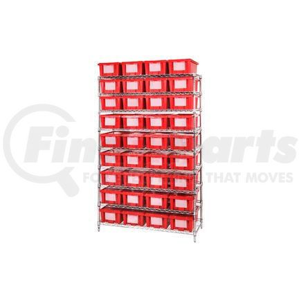 Global Industrial 269013RD Global Industrial&#153; Chrome Wire Shelving With 36 6"H Nest & Stack Shipping Totes Red, 48x18x74