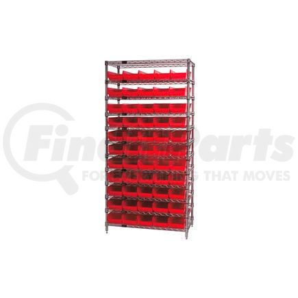 Global Industrial 268977RD Global Industrial&#153; Chrome Wire Shelving with 55 4"H Plastic Shelf Bins Red, 36x24x74