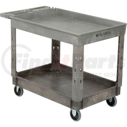 Global Industrial 800297 Global Industrial&#153; Tray Top Plastic Utility Cart, 2 Shelf, 44"Lx25-1/2"W, 5" Casters, Gray