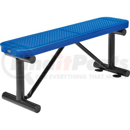 Global Industrial 695742BL Global Industrial&#8482; 4 ft. Outdoor Steel Flat Bench - Perforated Metal - Blue