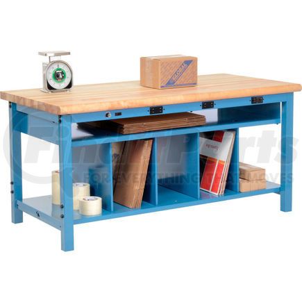 Global Industrial 412471B Electric Packing Workbench Maple Butcher Block Safety Edge - 72 x 36 with Lower Shelf Kit