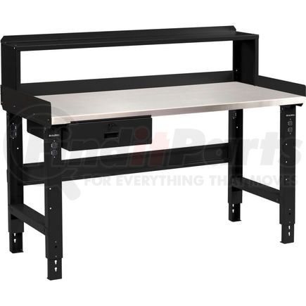 Global Industrial 239126BBK Global Industrial&#153; 72 x 30 Adj Height Workbench w/Drawer&Riser, BK- Stainless Steel Square Top