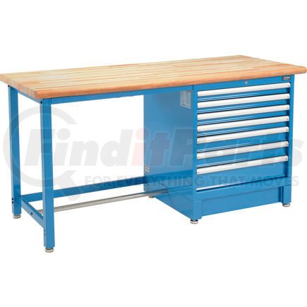 Global Industrial 711169 Global Industrial™ 72Wx30D Modular Workbench, 7 Drawers, Maple Butcher Block Safety Edge, Blue