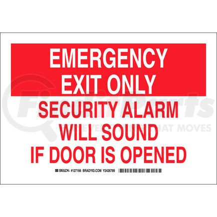 Brady 127165 Brady&#174; 127165 Emergency Exit Only Security Alarm Will Sound If Door Is Opened Sign, 10"W x 7"H