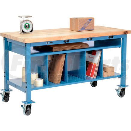 Global Industrial 244208A Global Industrial&#153; Mobile Packing Workbench Maple Block Square Edge 72x30 with Lower Shelf Kit