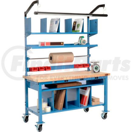 Global Industrial 244184AB Global Industrial&#153; Complete Mobile Electric Packing Workbench Maple Block Square Edge 72 x 30