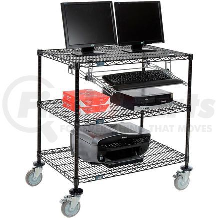 Global Industrial 695366BK Nexel&#153; 3-Shelf Mobile Wire Computer LAN Workstation w/Keyboard Tray, 36"W x 24"D x 40"H, Black