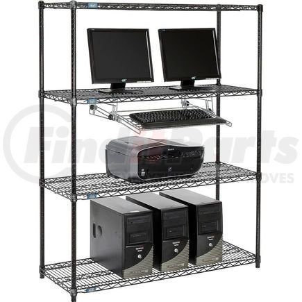 Global Industrial 695402BK Nexel&#153; 4-Shelf Wire Computer LAN Workstation with Keyboard Tray, 48"W x 18"D x 63"H, Black