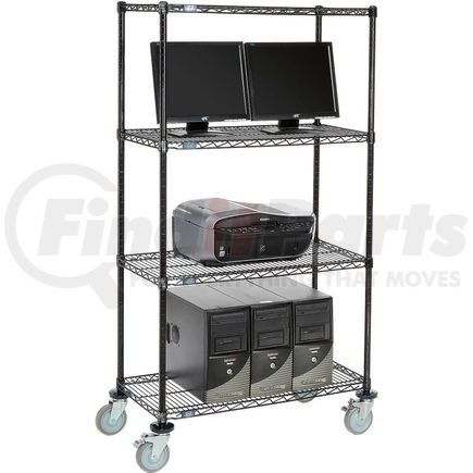 Global Industrial 695389BK Nexel&#153; 4-Shelf Mobile Wire Computer LAN Workstation, 36"W x 18"D x 69"H, Black