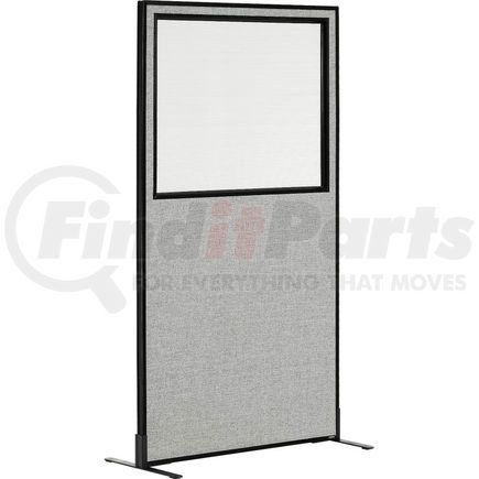 Global Industrial 694679WFGY Interion&#174; Freestanding Office Partition Panel with Partial Window, 36-1/4"W x 72"H, Gray