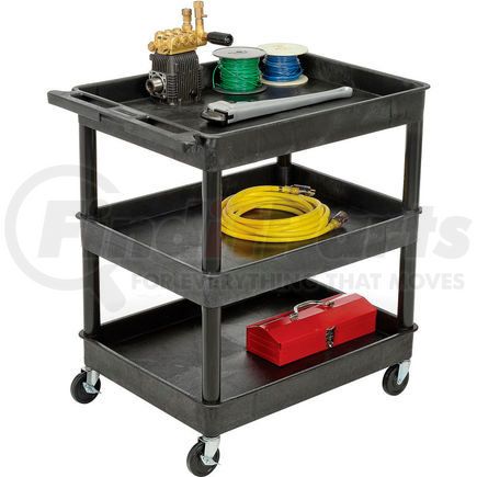 Luxor TC111-B Luxor&#174; TC111 Tray Top Shelf 3 Shelf Plastic Utility Cart 32x24 4" Casters