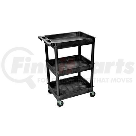 Luxor STC-111B Luxor&#174; STC111 Tray Top Shelf 3 Shelf Plastic Utility Cart 24x18 4" Casters