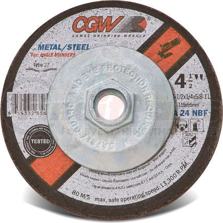 Cgw Abrasive 35622 CGW Abrasives 35622 Depressed Center Wheel 4-1/2" x 1/4" x 7/8" Type 27 24 Grit Aluminum Oxide