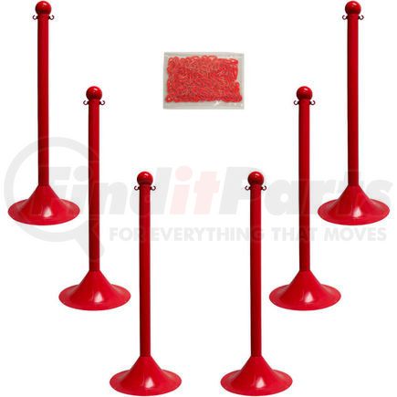 Global Industrial 71005-6 Mr. Chain Light Duty Plastic Stanchion Kit With 2"x50'L Chain, 41"H, Red, 6 Pack