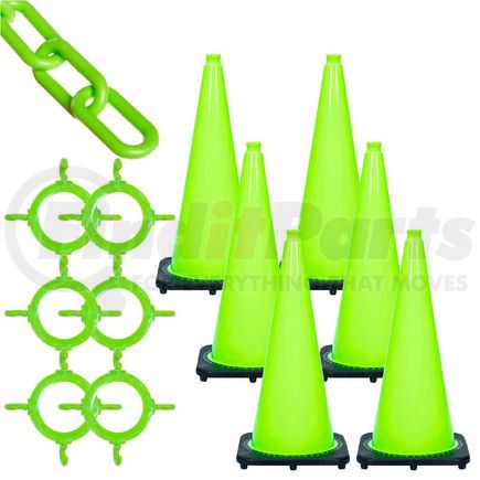 Global Industrial 93214-6 Mr. Chain 93214-6 Traffic Cone & Chain Kit - Safety Green, 93214-6