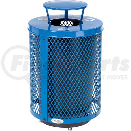 Global Industrial 261926RBLD Global Industrial&#153; Outdoor Diamond Steel Recycling Can W/Rain Bonnet Lid & Base, 36 Gallon,Blue