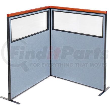 GLOBAL INDUSTRIAL 695017BL Interion&#174; Deluxe Freestanding 2-Panel Corner Divider w/Partial Window 48-1/4"W x 61-1/2"H Blue