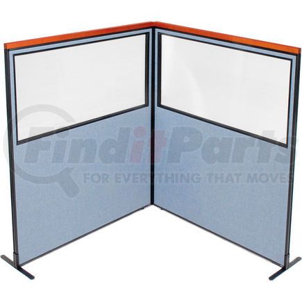 Global Industrial 695100BL Interion&#174; Deluxe Freestanding 2-Panel Corner Divider w/Partial Window 60-1/4"W x 73-1/2"H Blue