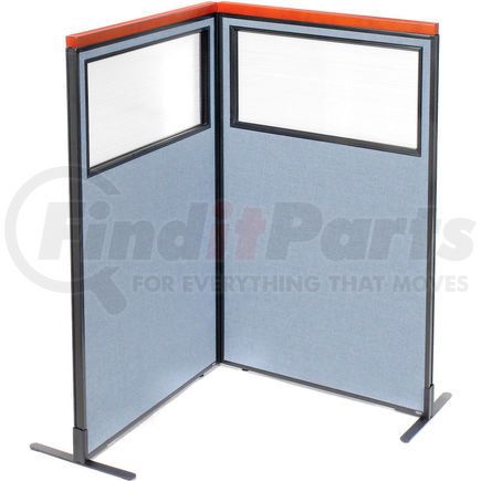 Global Industrial 695014BL Interion&#174; Deluxe Freestanding 2-Panel Corner Divider w/Partial Window 36-1/4"W x 61-1/2"H Blue