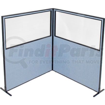 Global Industrial 695105BL Interion&#174; Freestanding 2-Panel Corner Room Divider w/Partial Window 60-1/4"W x 72"H Panels Blue