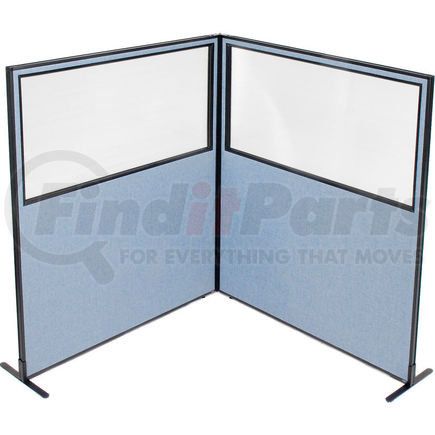 GLOBAL INDUSTRIAL 695105BL Interion&#174; Freestanding 2-Panel Corner Room Divider w/Partial Window 60-1/4"W x 72"H Panels Blue