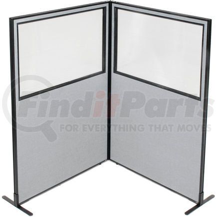 GLOBAL INDUSTRIAL 695026GY Interion&#174; Freestanding 2-Panel Corner Room Divider w/Partial Window 48-1/4"W x 72"H Panels Gray