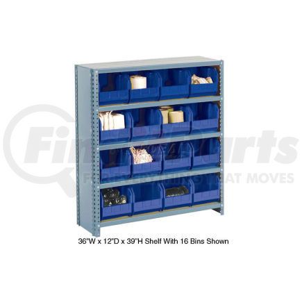 Global Industrial 603268BL Global Industrial&#153; Steel Closed Shelving - 36 Blue Plastic Stacking Bins 10 Shelves - 36x12x73