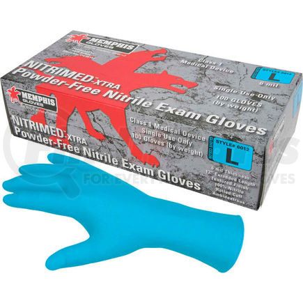 MCR Safety 6012XL MCR Safety 6012 Nitri-Med Nitrile Medical/Exam Textured Gloves, Powder-Free, Blue, 12"L, XL, 100/Box