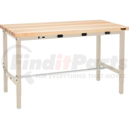 Global Industrial 606984BTNA Global Industrial&#153; 60 x 30 Adjustable Height Workbench - Power Apron, Maple Square Edge Tan