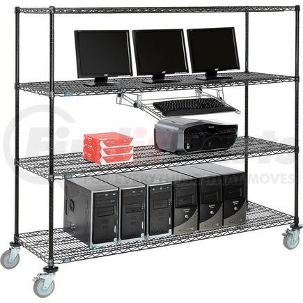 Global Industrial 250198BK Nexel&#153; 4-Shelf Mobile Wire Computer LAN Workstation w/ Keyboard Tray, 72"W x 24"D x 69"H, Black