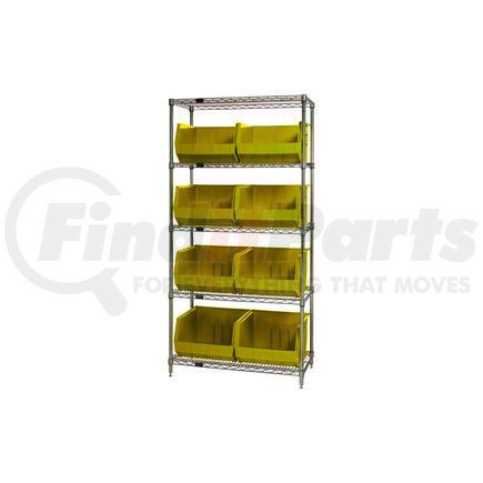 Global Industrial 268933YL Chrome Wire Shelving With 8 Giant Plastic Stacking Bins Yellow, 36x18x74