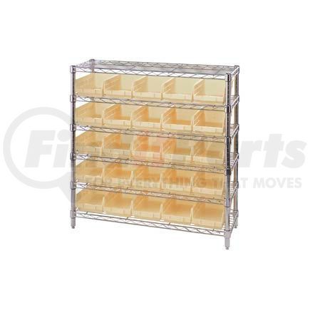 Global Industrial 268980BG Global Industrial&#153; Chrome Wire Shelving with 25 4"H Plastic Shelf Bins Stone, 36x14x36