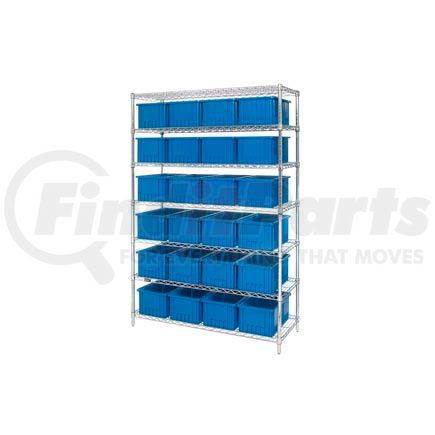 Global Industrial 269019BL Global Industrial&#153; Chrome Wire Shelving With 24 8"H Grid Container Blue, 48x18x74