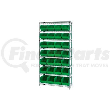 Global Industrial 268926GN Chrome Wire Shelving With 28 Giant Plastic Stacking Bins Green, 36x14x74