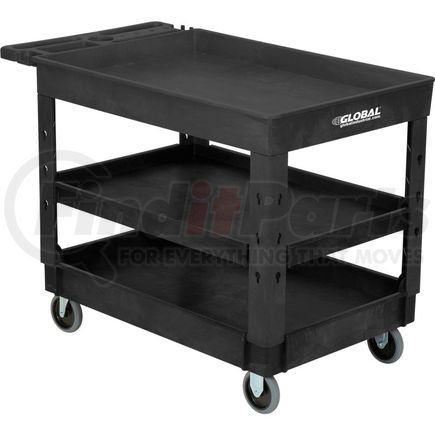 Global Industrial 800341 Global Industrial&#153; Tray Top Plastic Utility Cart, 3 Shelf, 44"Lx25-1/2"W, 5" Casters, Black