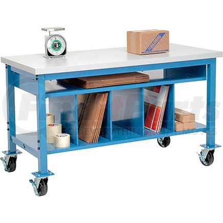 Global Industrial 412464A Mobile Packing Workbench Plastic Square Edge - 60 x 36 with Lower Shelf Kit