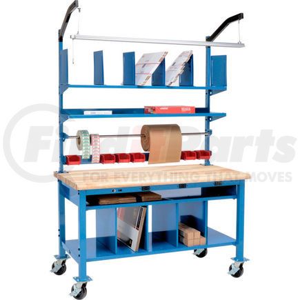 Global Industrial 412447AB Complete Mobile Electric Packing Workbench Maple Butcher Block Safety Edge - 72 x 36