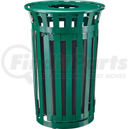 Global Industrial 261940GN Global Industrial&#153; Outdoor Steel Slatted Trash Can W/Access Door & Flat Lid, 36 Gallon, Green