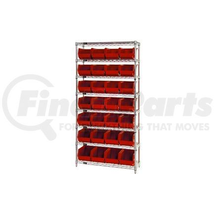 Global Industrial 268926RD Chrome Wire Shelving With 28 Giant Plastic Stacking Bins Red, 36x14x74