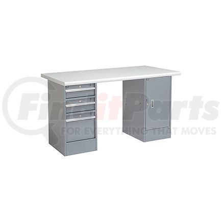 Global Industrial 607648 Global Industrial™ 60 x 30 Pedestal Workbench 3 Drawers & 1 Cabinet, Laminate Safety Edge Gray
