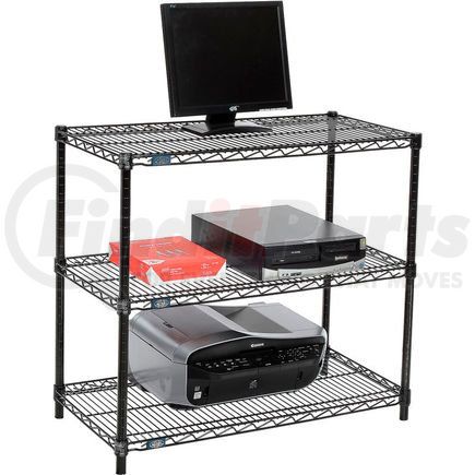 Global Industrial 695359BK Nexel&#153; 3-Shelf Black Wire Shelf Printer Stand, 36"W x 18"D x 34"H