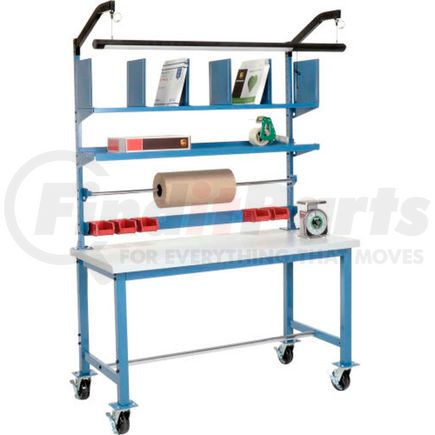 Global Industrial 244191A Global Industrial&#153; Mobile Packing Workbench Plastic Square Edge - 60 x 30 with Riser Kit