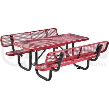 Global Industrial 277620RD Global Industrial&#153; 4' Rectangular Outdoor Picnic Table With Backrests, Expanded Metal, Red