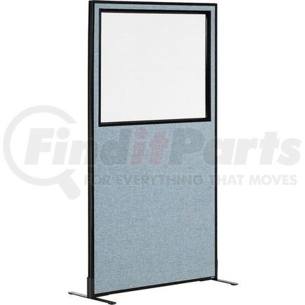 Global Industrial 695788FWBL Interion&#174; Freestanding Office Partition Panel with Partial Window, 36-1/4"W x 96"H, Blue