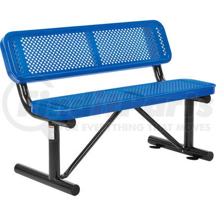 Global Industrial 695744BL Global Industrial&#8482; 4 ft. Outdoor Steel Bench with Backrest - Perforated Metal - Blue