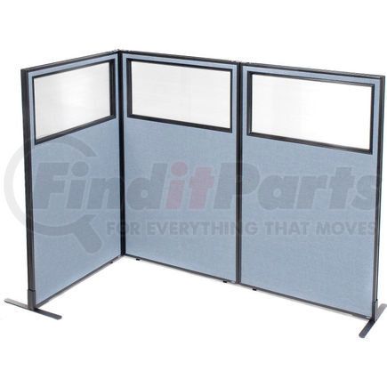 Global Industrial 695044BL Interion&#174; Freestanding 3-Panel Corner Room Divider w/Partial Window 36-1/4"W x 60"H Panels Blue