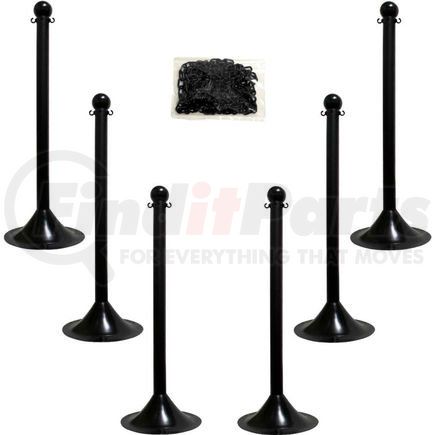 Global Industrial 71003-6 Mr. Chain Light Duty Plastic Stanchion Kit With 2"x50'L Chain, 41"H, Black, 6 Pack