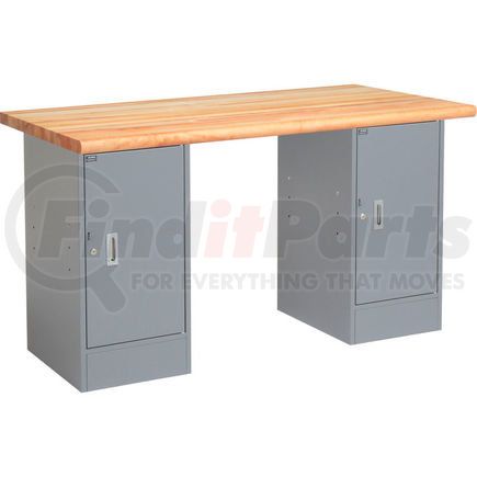 Global Industrial 607659 Global Industrial 72 x 30 Pedestal Workbench - 2 Cabinets, Maple Block Safety Edge - Gray