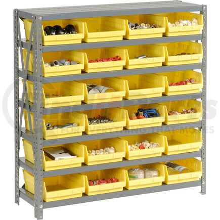 Global Industrial 652794YL Global Industrial&#153; Steel Shelving With 18 4"H Plastic Shelf Bins Yellow, 36x18x39-7 Shelves