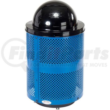 Global Industrial 261949BLD Global Industrial&#153; Outdoor Perforated Steel Trash Can With Dome Lid & Base, 36 Gallon, Blue